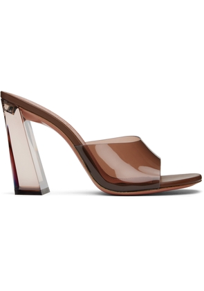 Amina Muaddi Brown Brigitte Glass Heeled Sandals