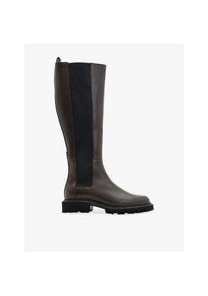 Womens Allsaints Maeve Slip-On Flat Leather Knee-High Boots