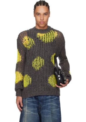 Acne Studios Gray & Yellow Embroidered Mohair Sweater
