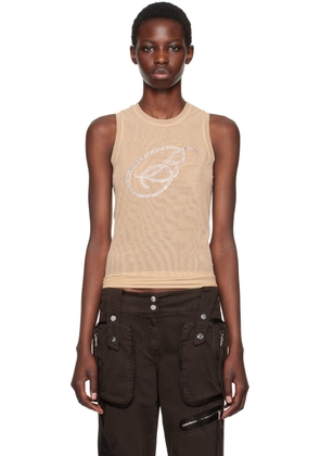 Blumarine Beige Rhinestone B Monogram Tank Top