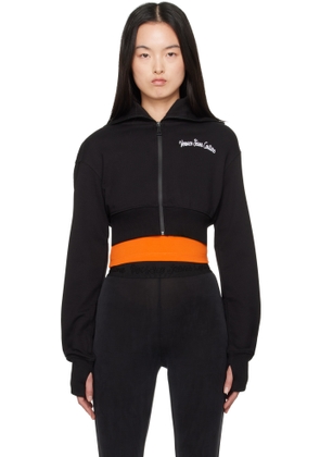Versace Jeans Couture Black Embroidered Logo Crop Zip Hoodie