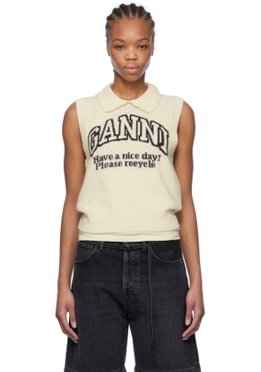 GANNI Off-White Graphic Wool Mix Collar Vest