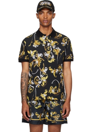 Versace Jeans Couture Black & Gold Outline Barocco Polo