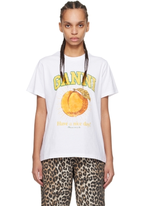 GANNI White Relaxed Peach T-shirt