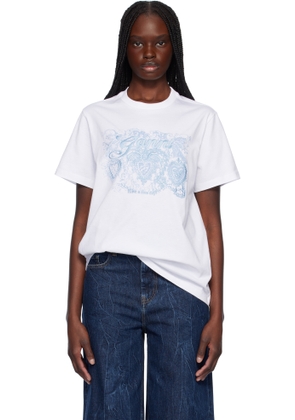 GANNI White Jersey Tattoo Lace T-shirt