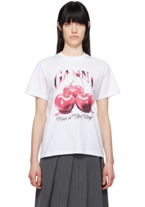GANNI White Basic Jersey Cherry Relaxed T-shirt