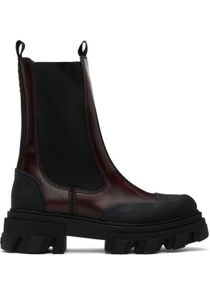 GANNI Burgundy & Black Cleated Mid Chelsea Boots