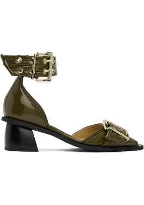 GANNI Khaki Feminine Buckle Open Cut Heels