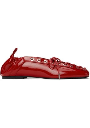 GANNI Red Lace-Up Ballerina Flats