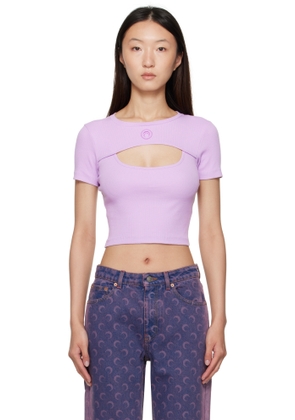 Marine Serre Purple Moon Logo Ribbed Jersey Cut-Out T-shirt