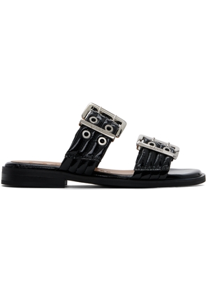 GANNI Black Feminine Buckle Two-Strap Sandals