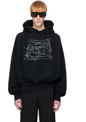 ALAINPAUL Black Gathered Collar Hoodie