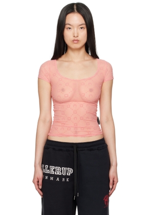 Marine Serre SSENSE Exclusive Pink Recycled Flock Open Neck T-shirt