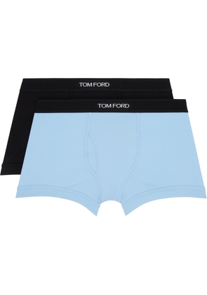 TOM FORD Two-Pack Black & Blue Cotton Boxer Briefs
