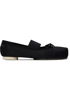 MM6 Maison Margiela Black Satin Pointe Logo Ballerina Flats