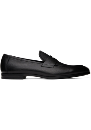 TOM FORD Black Supple Grain Leather Sean Penny Loafers