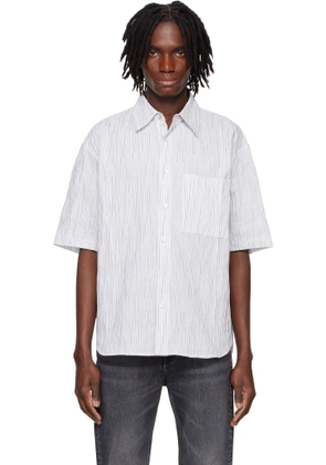 Solid Homme White & Black Short Sleeve Striped Shirt
