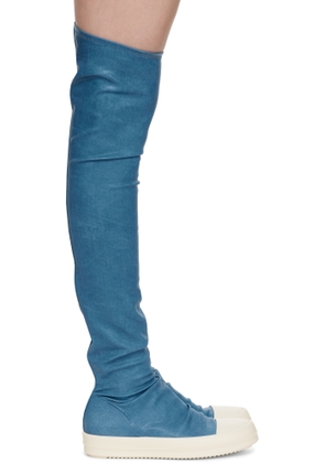 Rick Owens DRKSHDW Blue Hollywood High Sock Sneaks Tall Boots