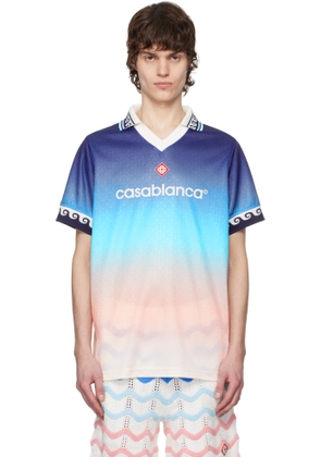 Casablanca Blue Jacquard Gradient Football Polo