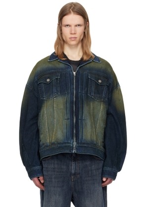 Juun. J Navy Zipper Trucker Denim Jacket