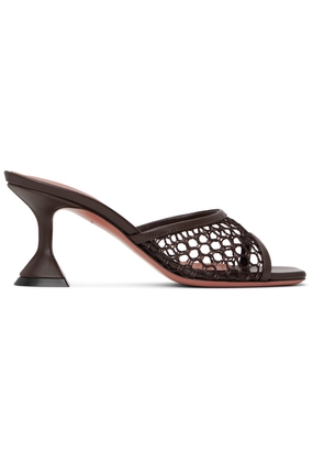 Amina Muaddi Brown Lupita Net 70 Heeled Sandals