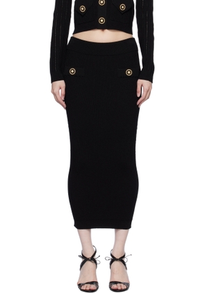 Balmain Black Plain Ribbed Knit Midi Skirt