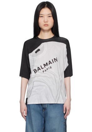Balmain Black & White Loose Optical Illusion Print T-shirt
