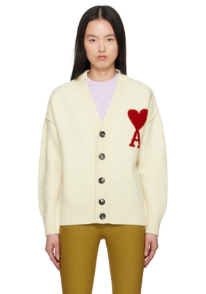 AMI Paris Off-White Wool Ami de Coeur Cardigan