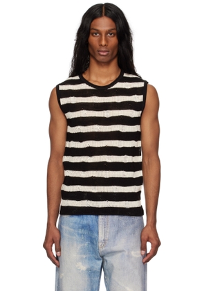 Andersson Bell Black & Off-White Net Damaged Sleeveless Tank Top