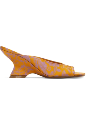 Dries Van Noten Orange Open-Toe Jacquard Mules