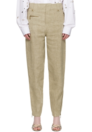 Burberry Khaki Linen Tailored Trousers