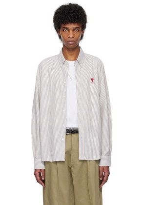 AMI Paris Taupe & Off-White Cotton Button-Down Ami de Coeur Shirt