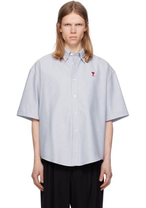 AMI Paris Blue Cotton Boxy Fit Short Sleeves Shirt