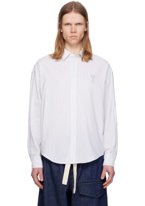 AMI Paris White & Blue Cotton Boxy Fit Shirt