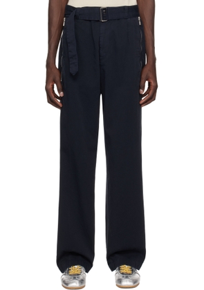 Dries Van Noten Navy Straight Belted Trousers