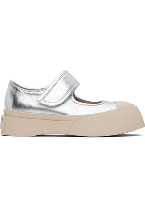 Marni Silver Leather Mary Jane Ballerina Flats
