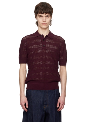 Dries Van Noten Burgundy Open-Knit Polo