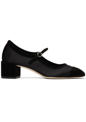 Aeyde Black Aline Satin & Kid Suede Mary-Jane Heels