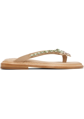 Simone Rocha Beige Embellished Flower Flip-Flops