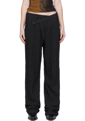 R13 Black Triple Pleat Crossover Trousers