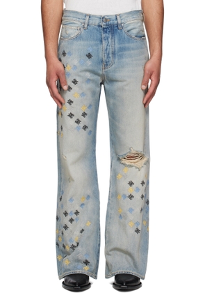 AMIRI Blue MA Quad Embroidered Flare Jeans