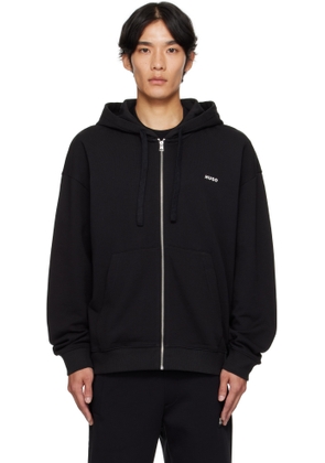 Hugo Black Relaxed-Fit Cotton Terry Zip-Up Hoodie
