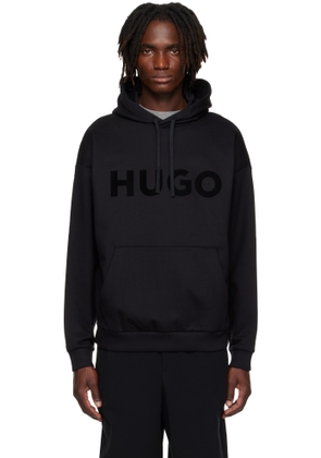 Hugo Black Oversize-Fit Cotton Terry Logo Hoodie