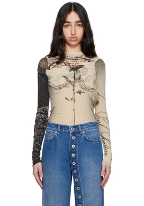 Jean Paul Gaultier Beige 'The Tattoo Rose and Bird' Bodysuit