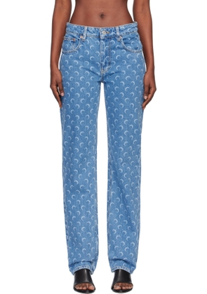Marine Serre Blue Moon Laser Denim Straight Jeans