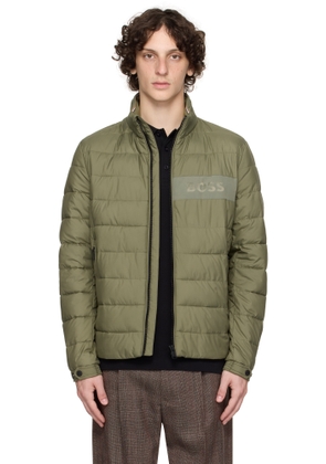 BOSS Khaki Water-Repellent Regular-Fit Logo Puffer Jacket