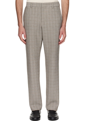 BOSS Beige Relaxed-Fit Checked Stretch Fabric Trousers