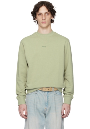 BOSS Khaki Relaxed-Fit Terry Contrast Logo Sweatshirt