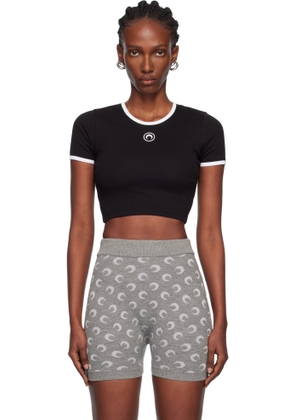 Marine Serre Black Moon Logo Ribbed Jersey Cropped T-shirt