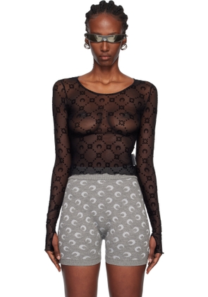 Marine Serre Black Moonogram Mesh Flock LS Cropped Top